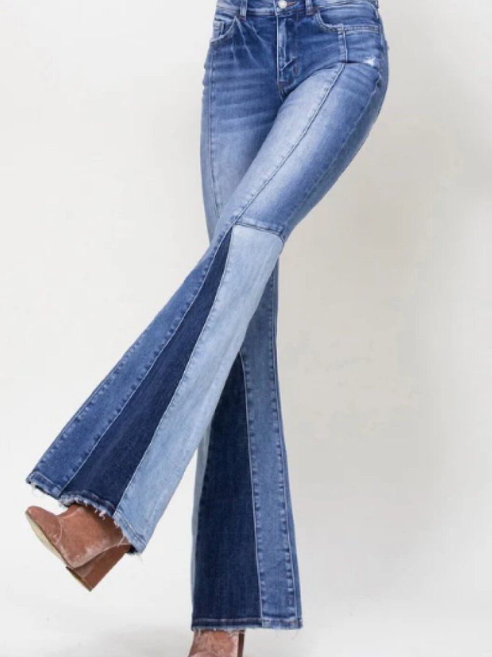 VERVET Bella Panel Bell-Bottom Flare Distressed Denim Jeans 28W